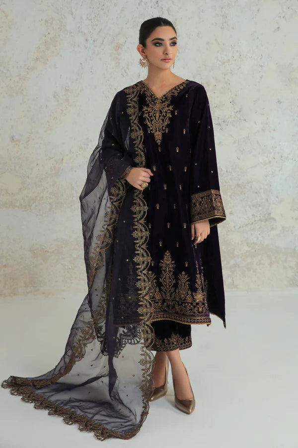 Baroque Embroidered Velvet Outfit UF-239 with Organza Dupatta