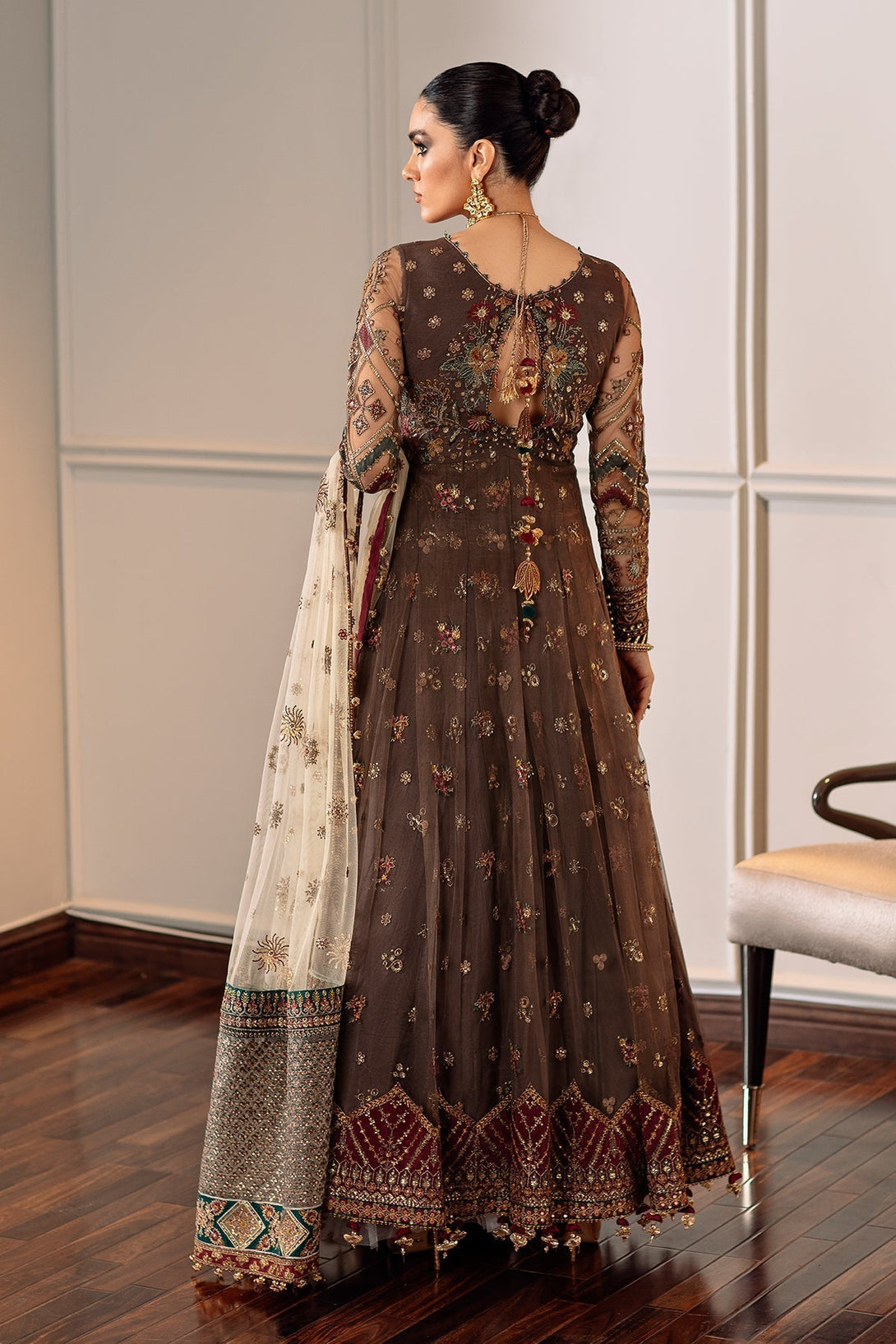 Embroidered Net CH09-02 Gown with Raw Silk Inner Shirt and Dupatta