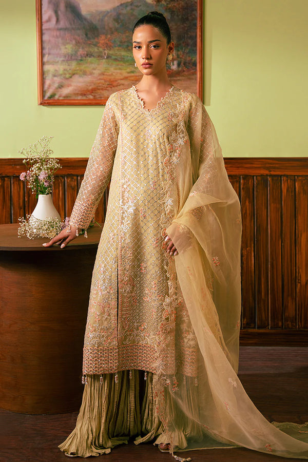 CANARY BUTTER-4 PIECE EMBROIDERED ORGANZA SUIT