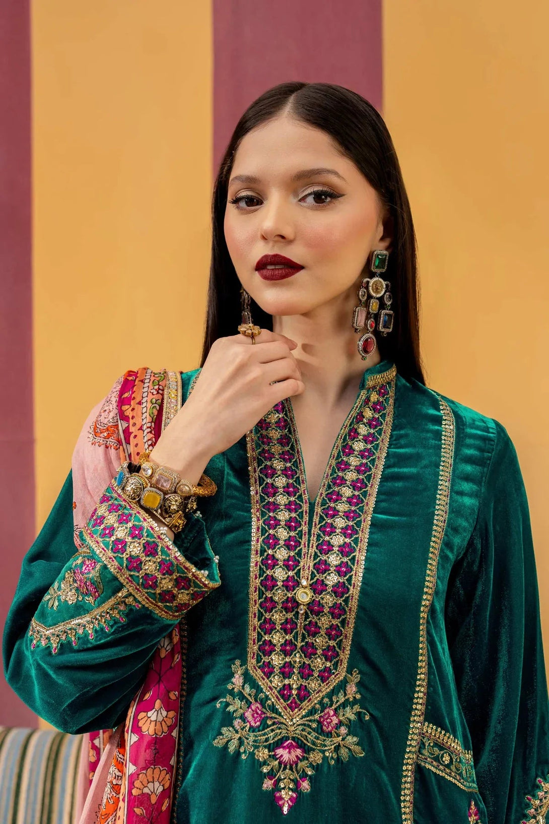 3 Pc Dyed Velvet Suit | MB - USW24 - 604 - NEW NAMAL PRET