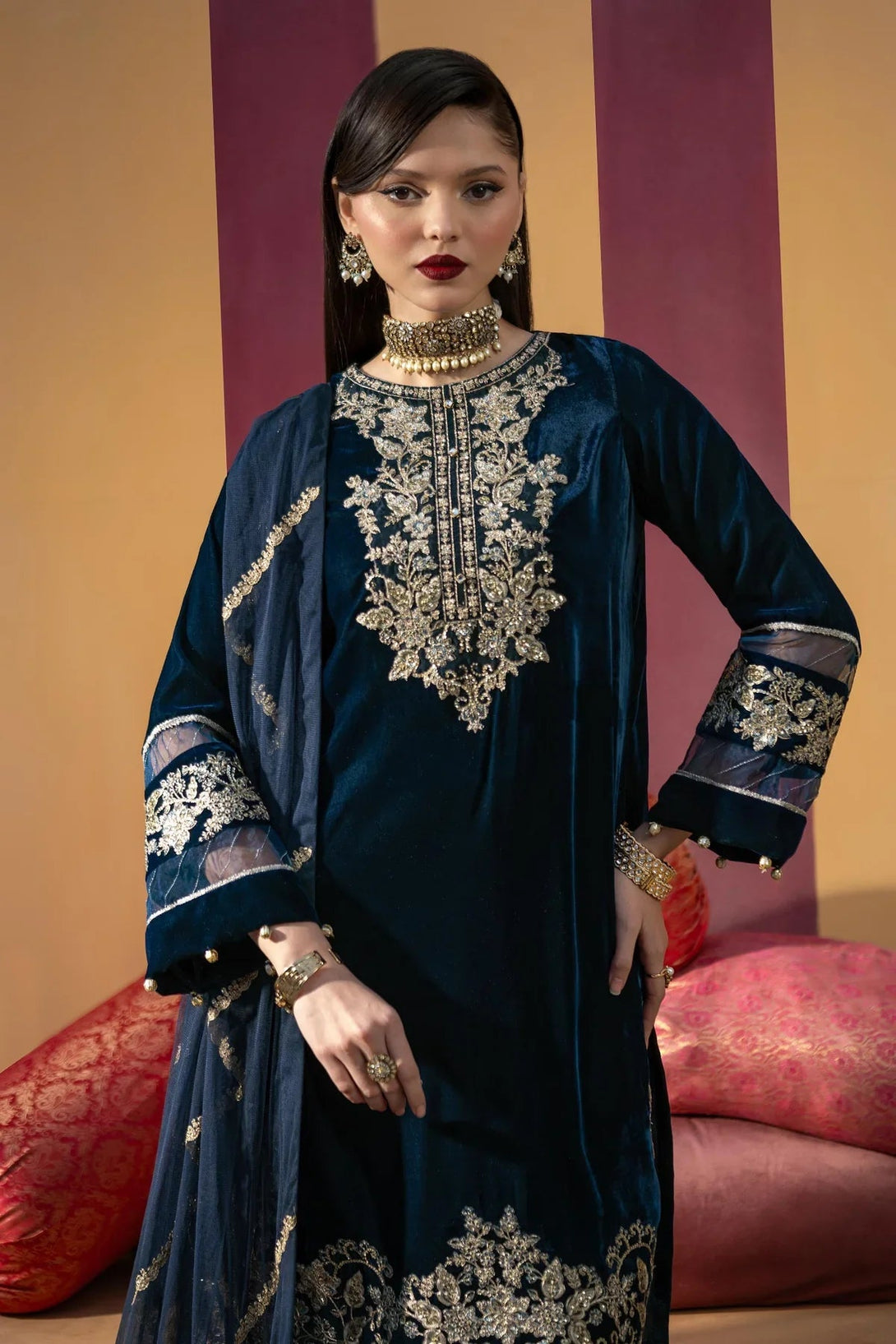 3 Pc Dyed Velvet Suit | MB - USW24 - 607 - NEW NAMAL PRET