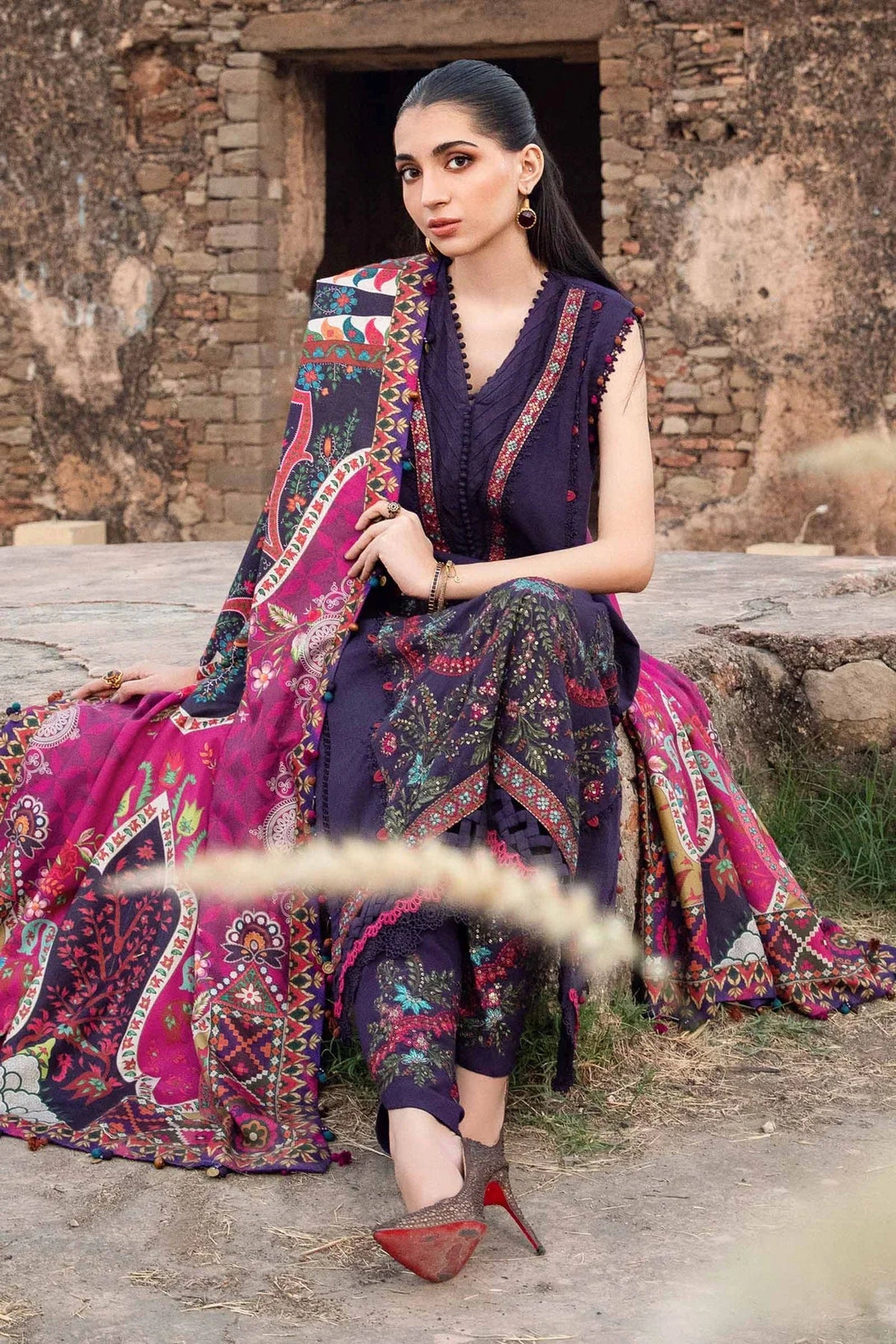 3 Piece Printed Linen Suit | MPT - 2402 - A - NEW NAMAL PRET