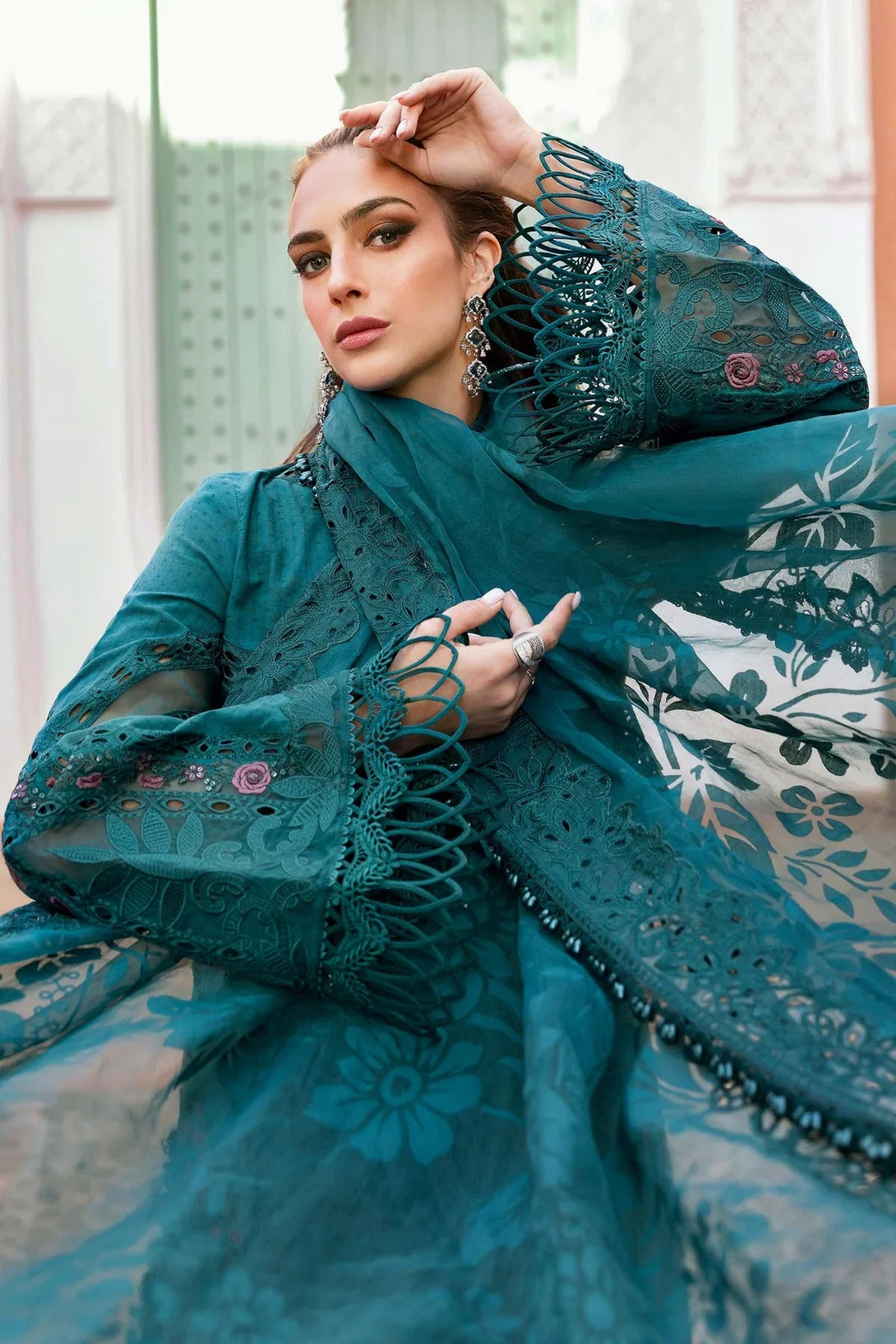 3 Piece stitched Embroidered Dobby Lawn Suit | D - 2513 - B - NEW NAMAL PRET
