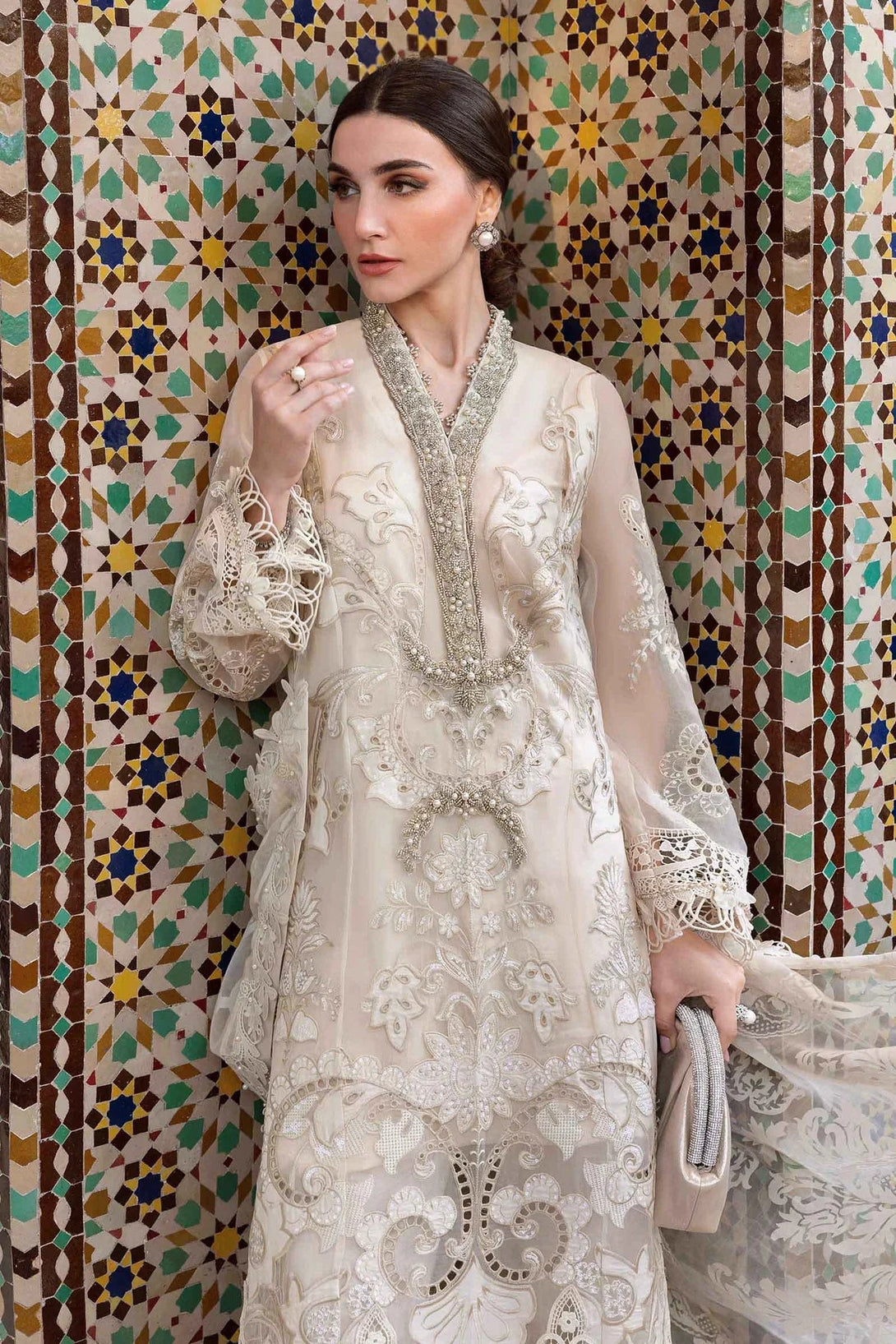 3 Piece stitched Embroidered Organza Suit | D - 2506 - A - NEW NAMAL PRET