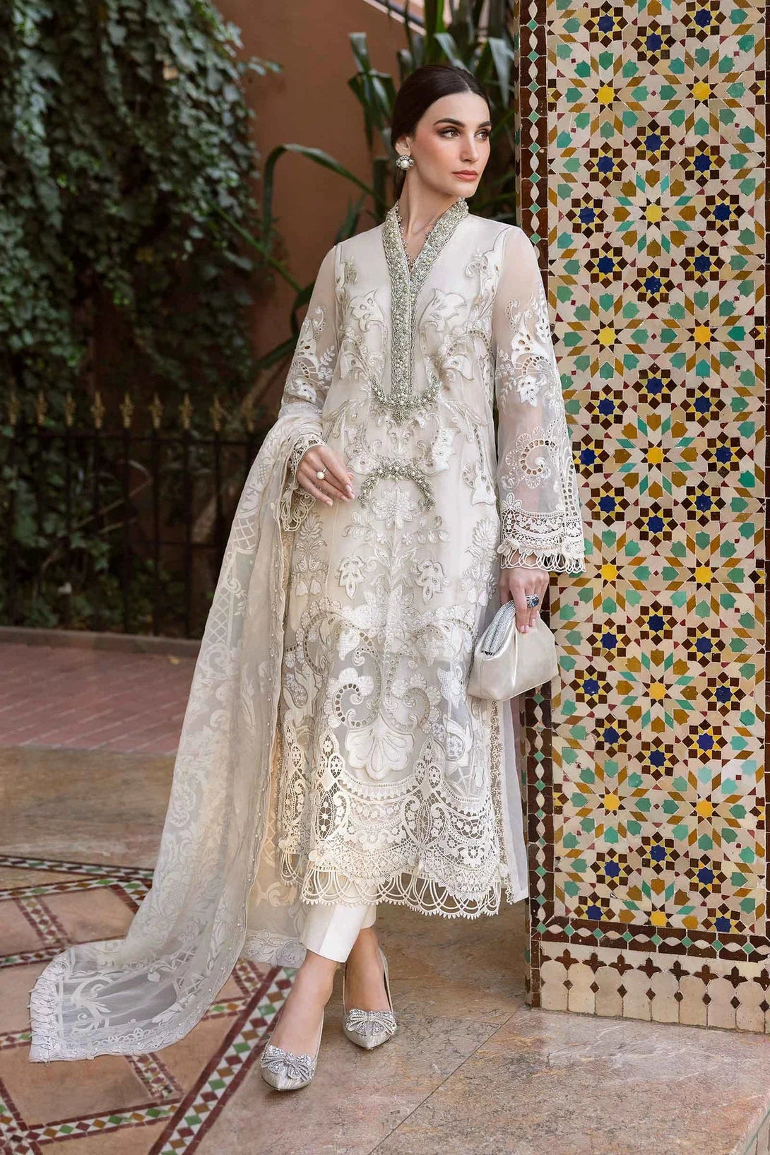 3 Piece stitched Embroidered Organza Suit | D - 2506 - A - NEW NAMAL PRET