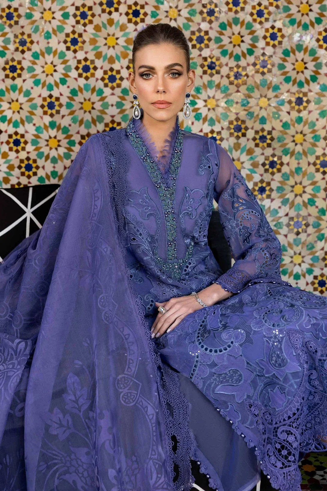 3 Piece stitched Embroidered Organza Suit | D - 2506 - B - NEW NAMAL PRET