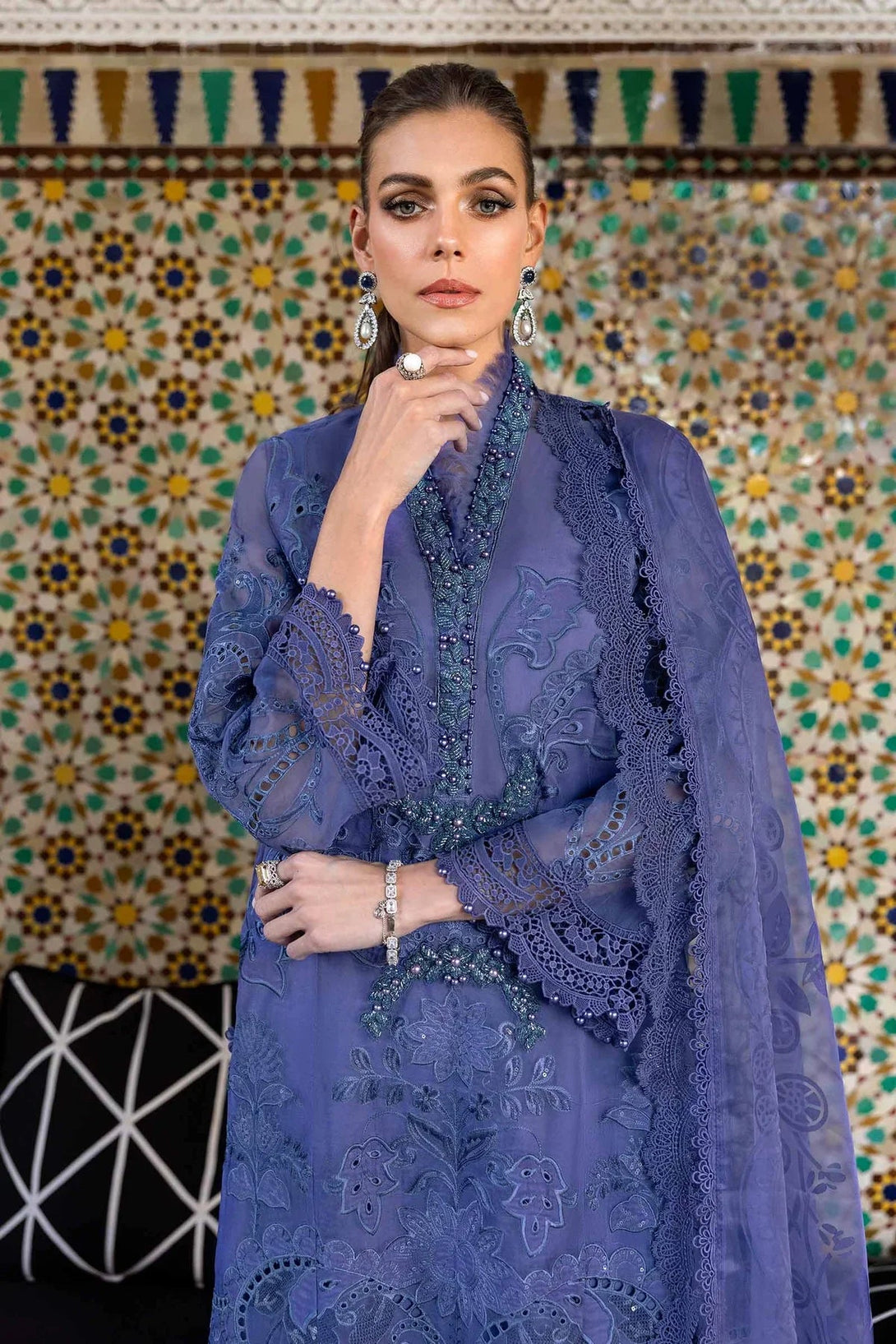 3 Piece stitched Embroidered Organza Suit | D - 2506 - B - NEW NAMAL PRET
