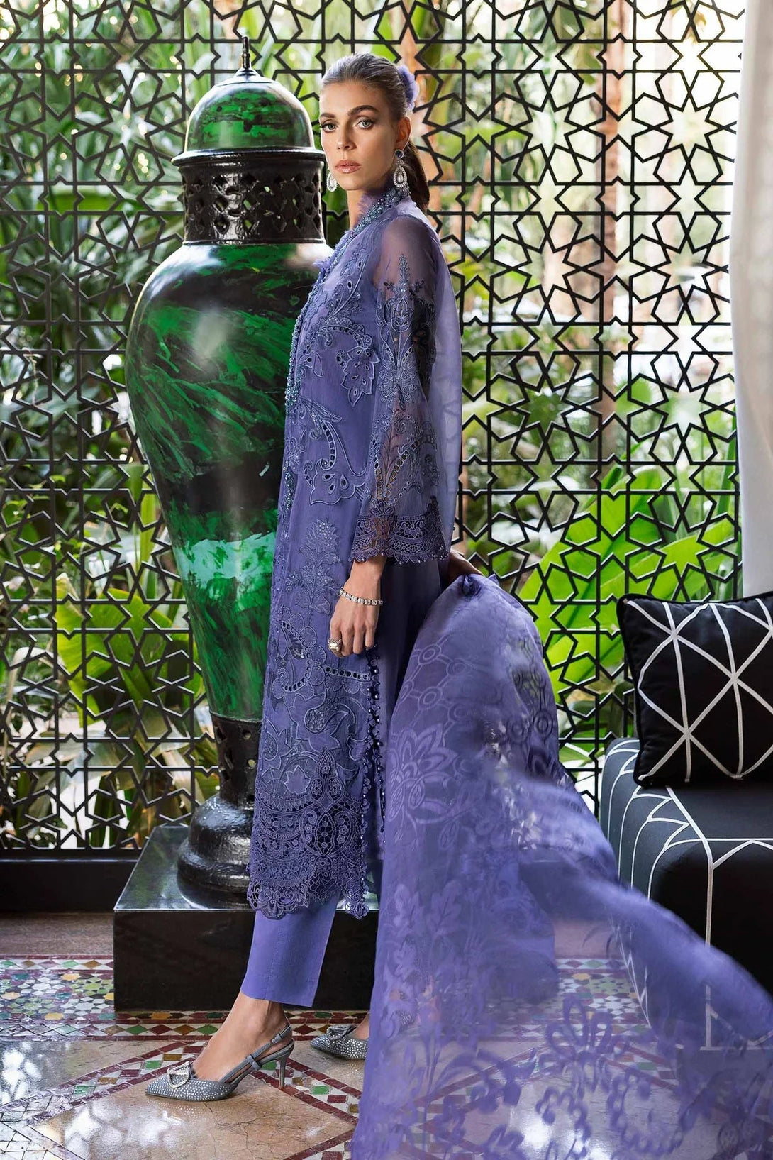 3 Piece stitched Embroidered Organza Suit | D - 2506 - B - NEW NAMAL PRET