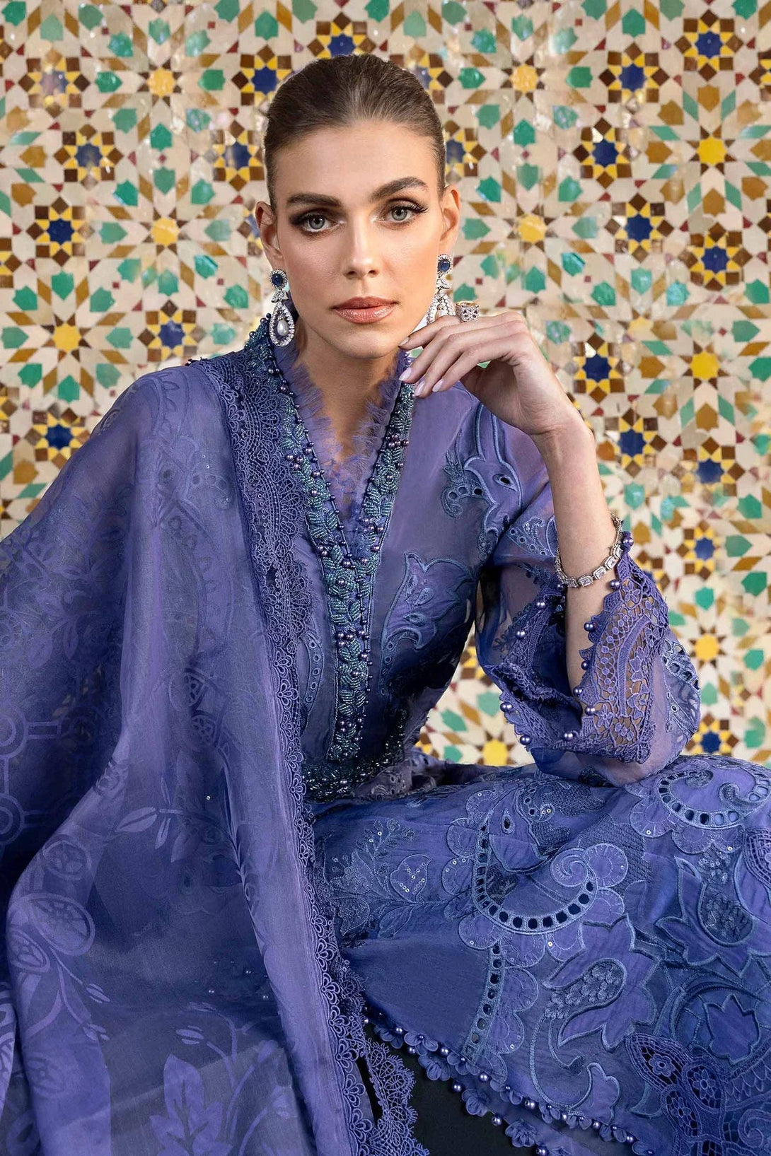 3 Piece stitched Embroidered Organza Suit | D - 2506 - B - NEW NAMAL PRET