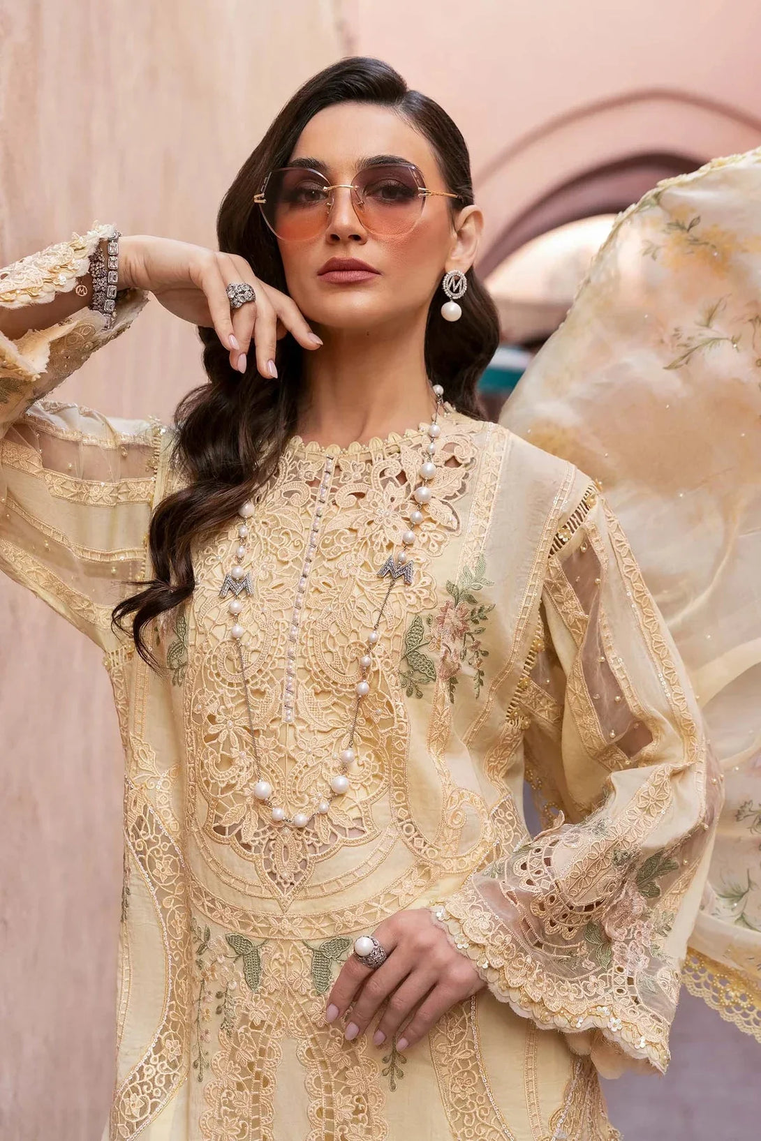 3 Piece stitched Embroidered Organza Suit | D - 2509 - A - NEW NAMAL PRET