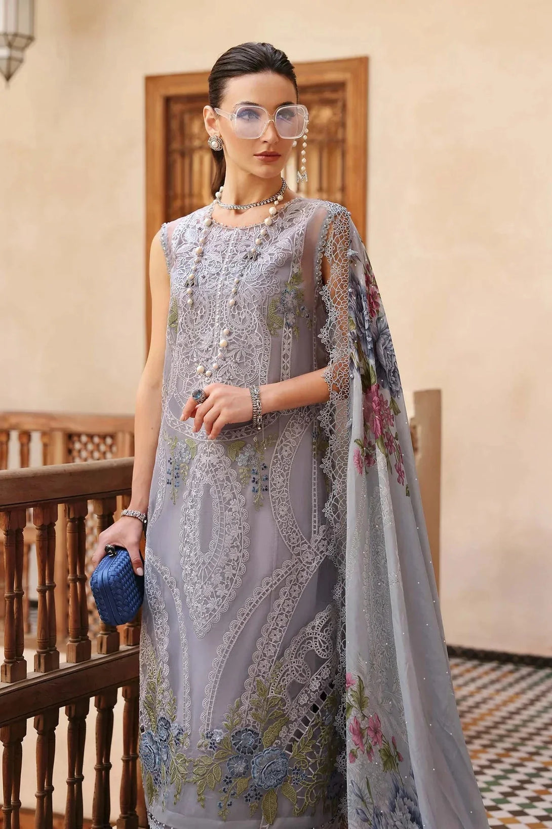 3 Piece stitched Embroidered Organza Suit | D - 2509 - B - NEW NAMAL PRET
