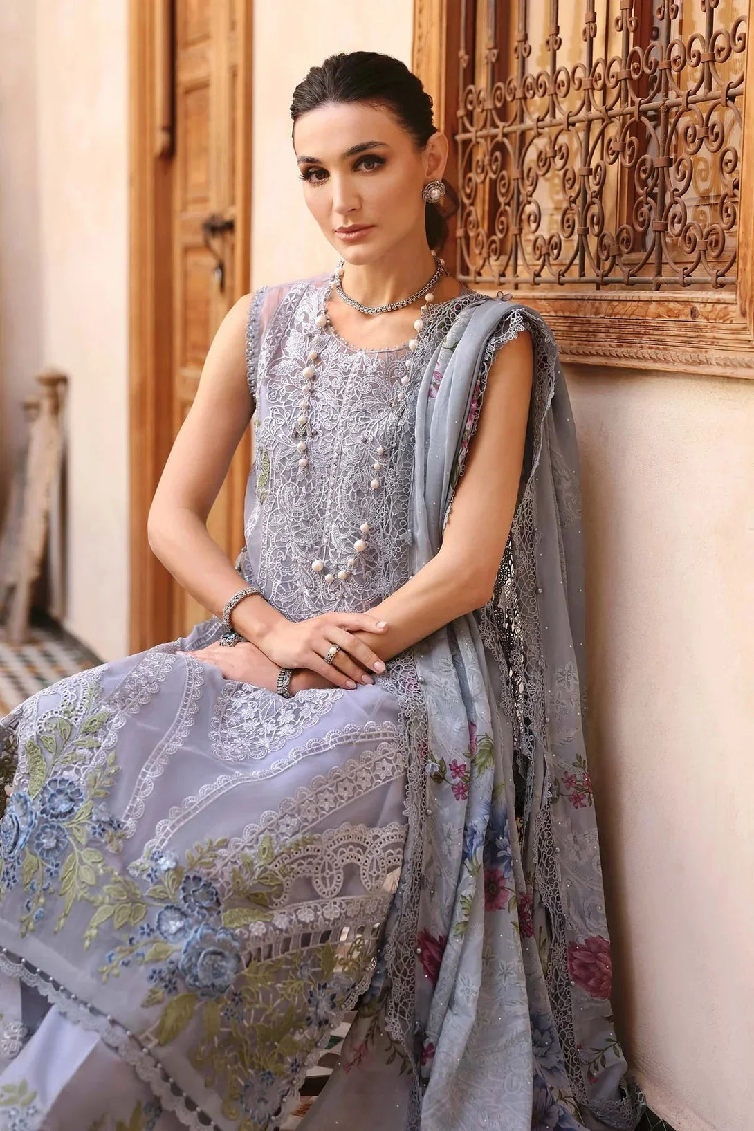 3 Piece stitched Embroidered Organza Suit | D - 2509 - B - NEW NAMAL PRET