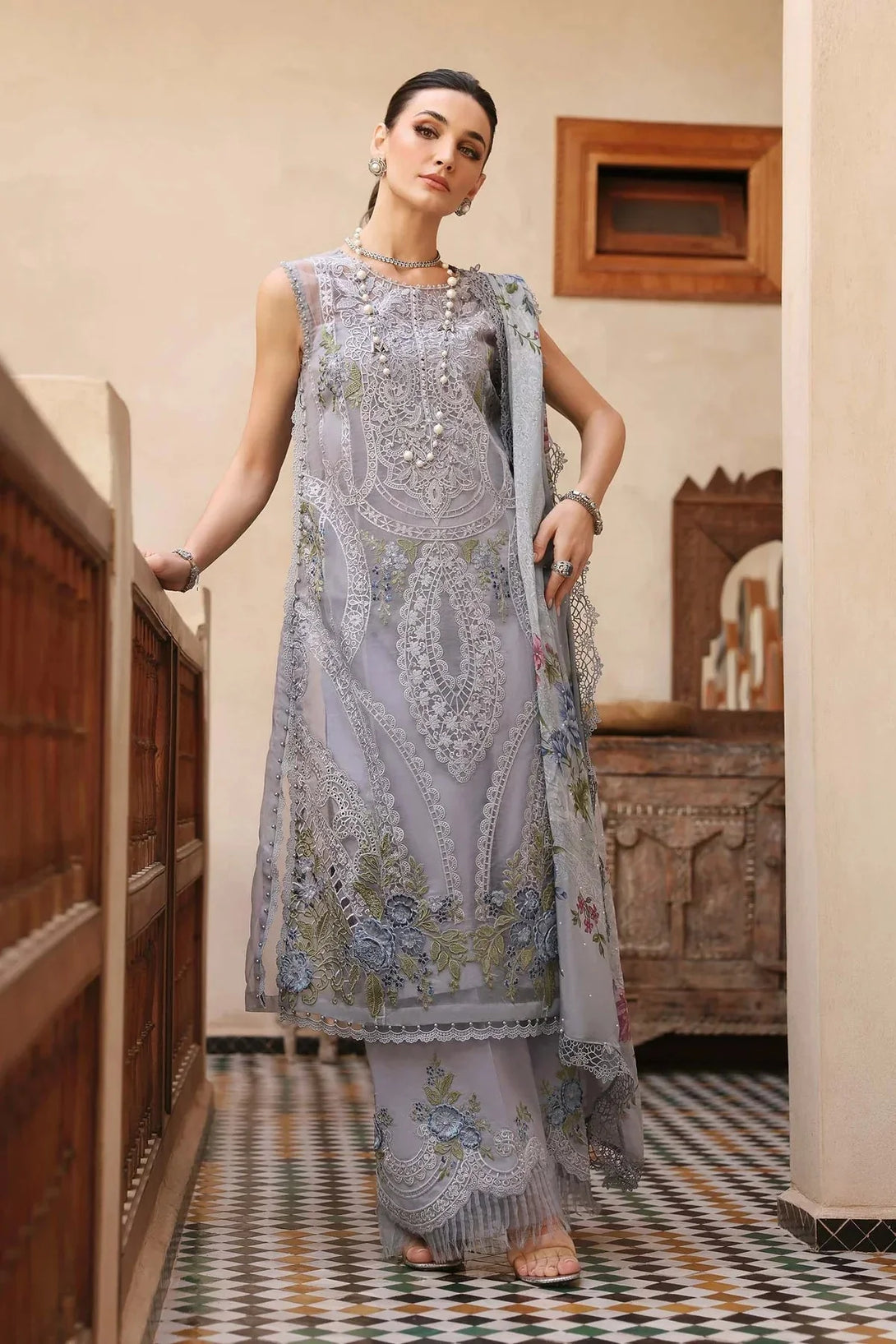 3 Piece stitched Embroidered Organza Suit | D - 2509 - B - NEW NAMAL PRET