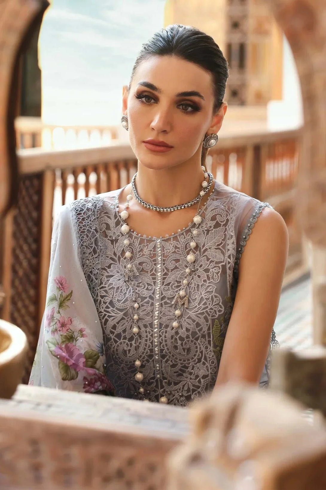 3 Piece stitched Embroidered Organza Suit | D - 2509 - B - NEW NAMAL PRET