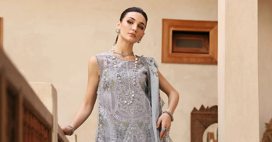 3 Piece stitched Embroidered Organza Suit | D - 2509 - B - NEW NAMAL PRET