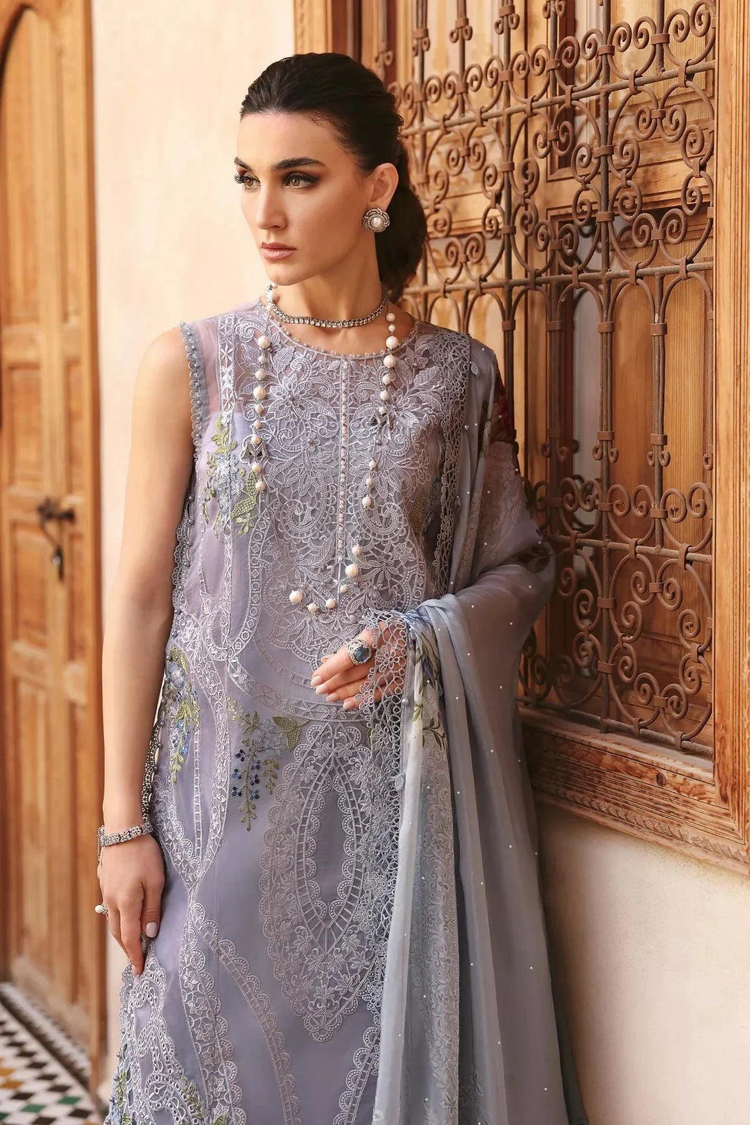 3 Piece stitched Embroidered Organza Suit | D - 2509 - B - NEW NAMAL PRET
