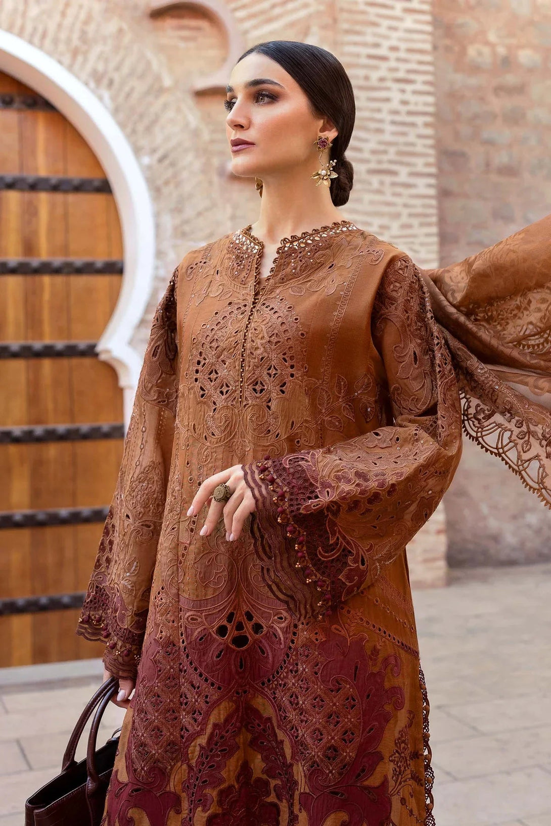 3 Piece stitched Embroidered Paper Cotton Suit | D - 2501 - B - NEW NAMAL PRET