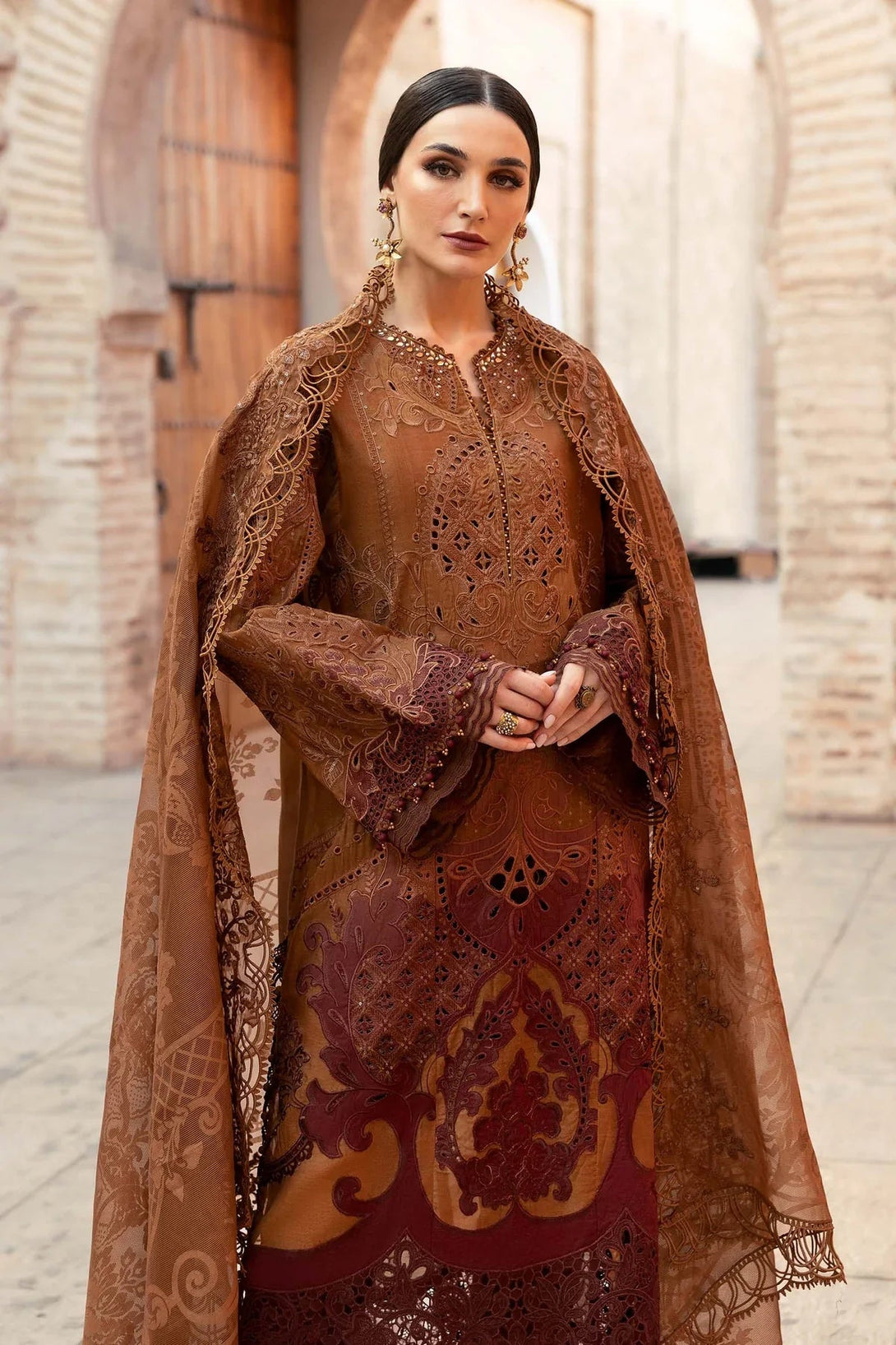 3 Piece stitched Embroidered Paper Cotton Suit | D - 2501 - B - NEW NAMAL PRET