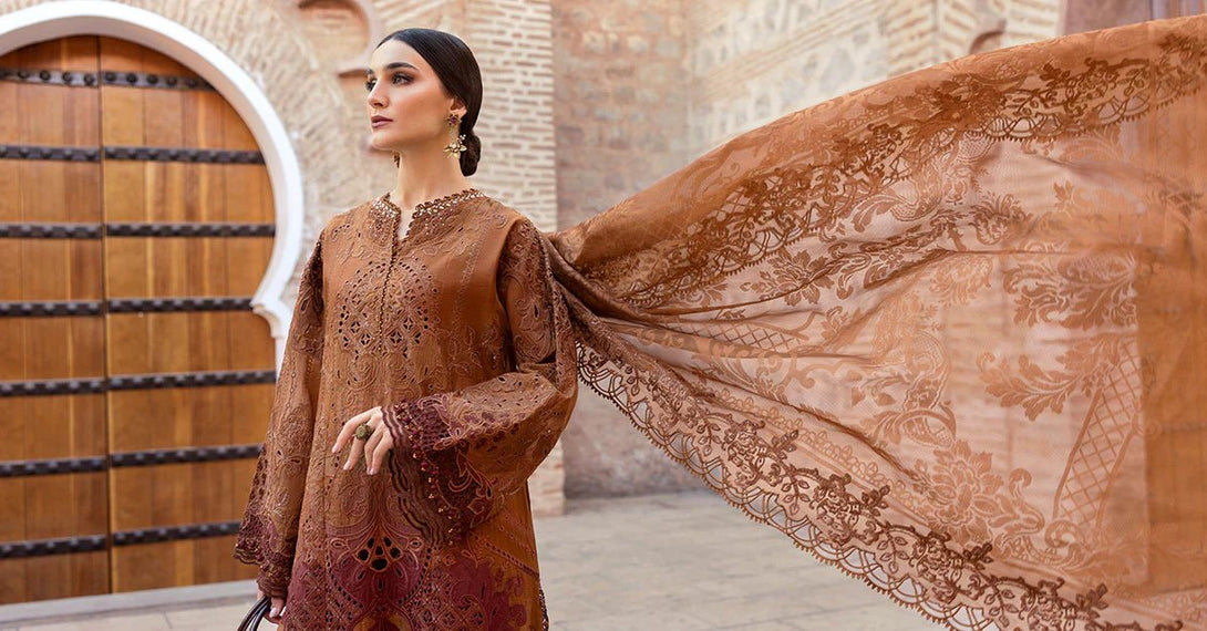 3 Piece stitched Embroidered Paper Cotton Suit | D - 2501 - B - NEW NAMAL PRET