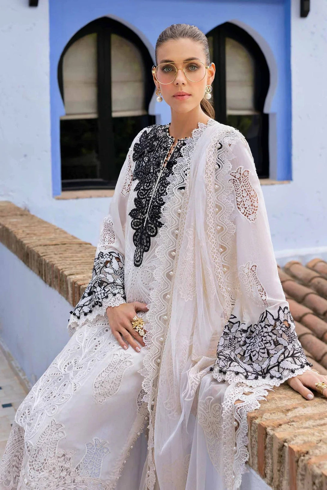 3 Piece stitched Embroidered Paper Cotton Suit | D - 2505 - A - NEW NAMAL PRET