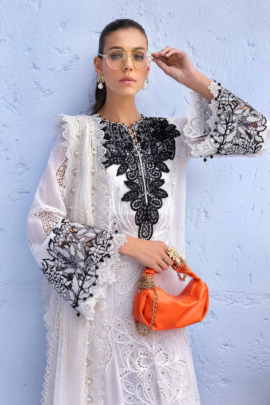 3 Piece stitched Embroidered Paper Cotton Suit | D - 2505 - A - NEW NAMAL PRET
