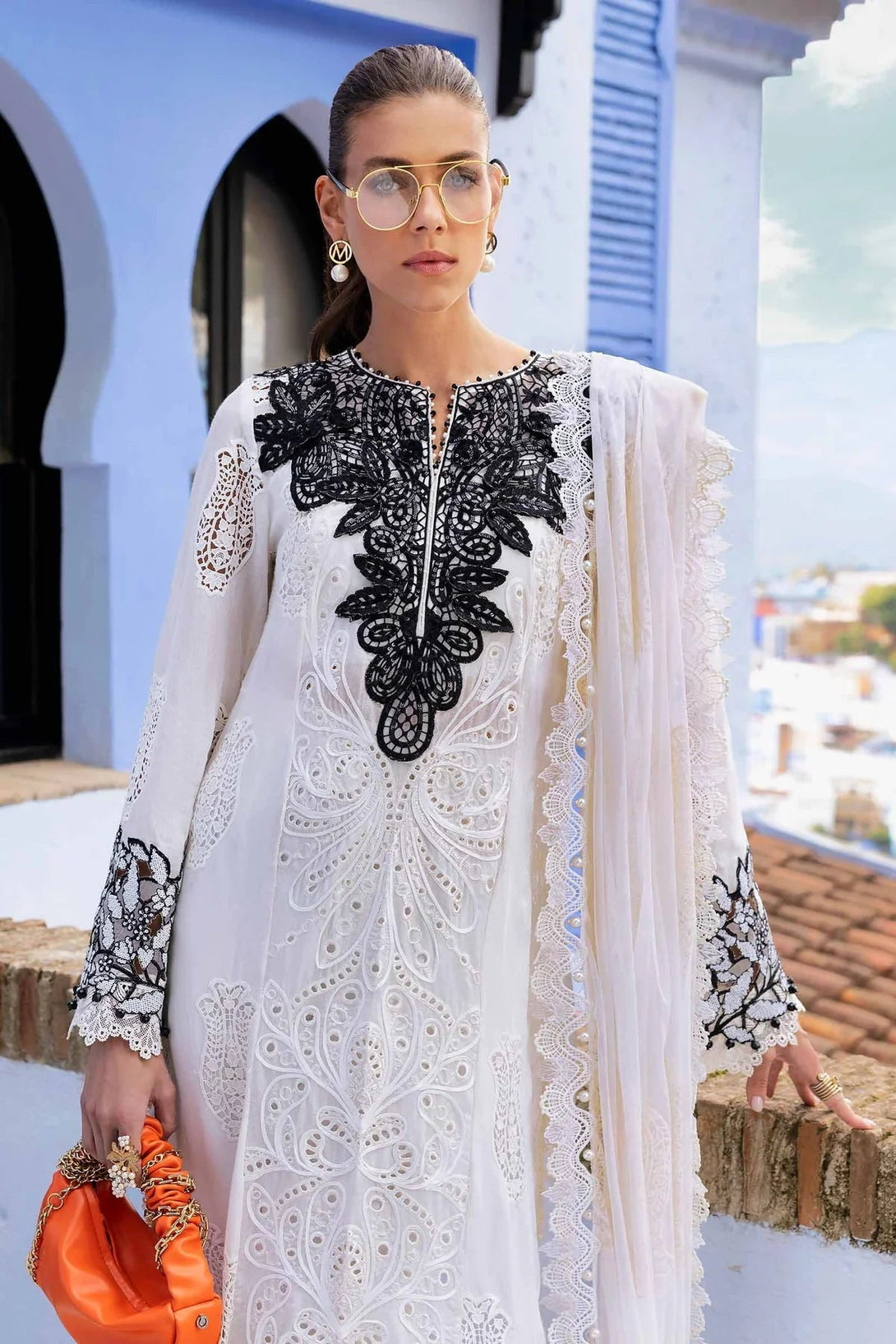 3 Piece stitched Embroidered Paper Cotton Suit | D - 2505 - A - NEW NAMAL PRET