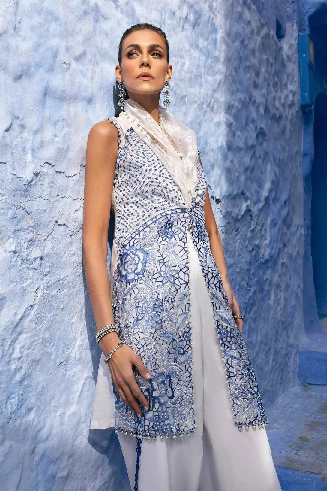 3 Piece stitched Embroidered Paper Cotton Suit | D - 2510 - A - NEW NAMAL PRET