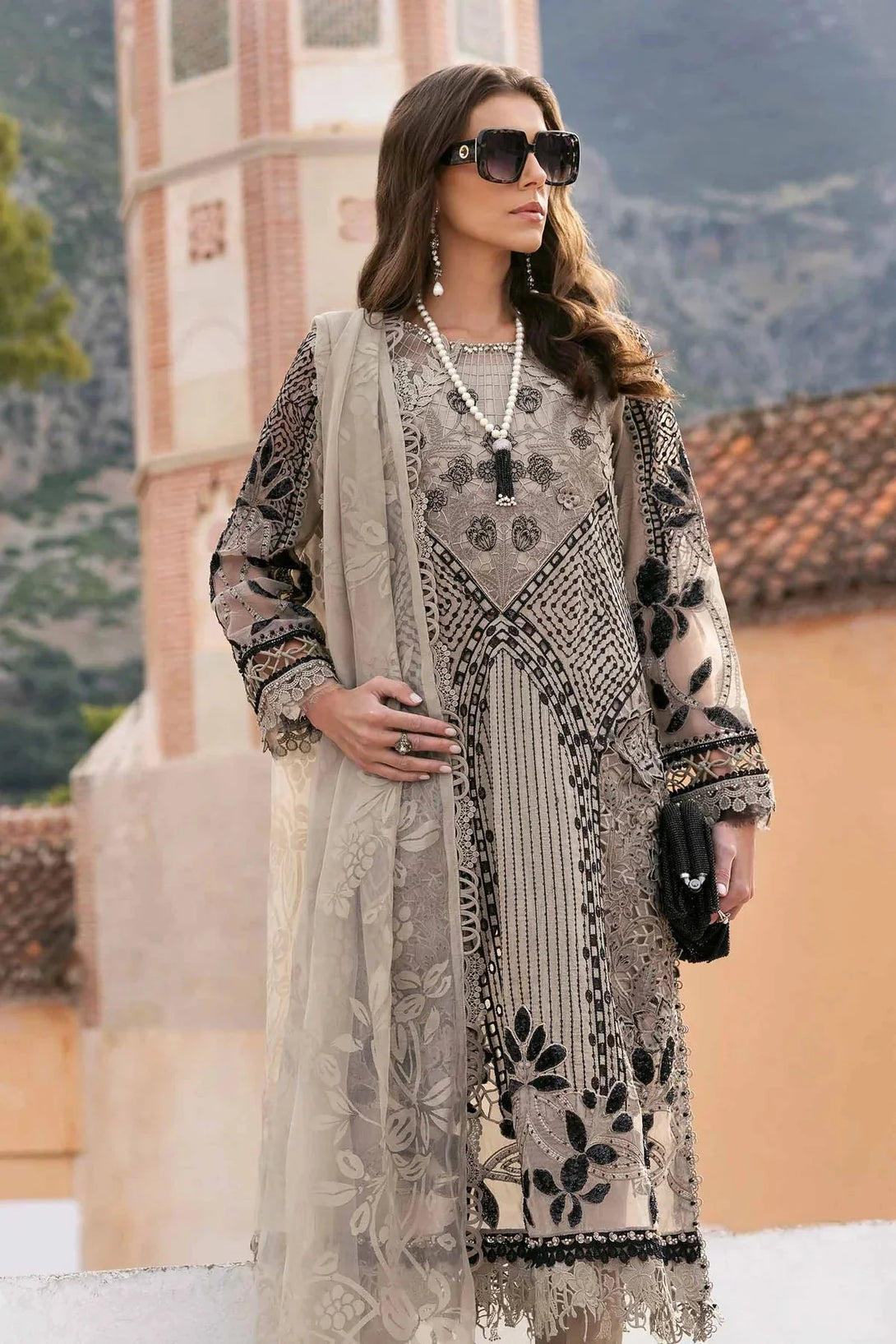 3 Piece stitched Embroidered Paper Cotton Suit | D - 2510 - B - NEW NAMAL PRET