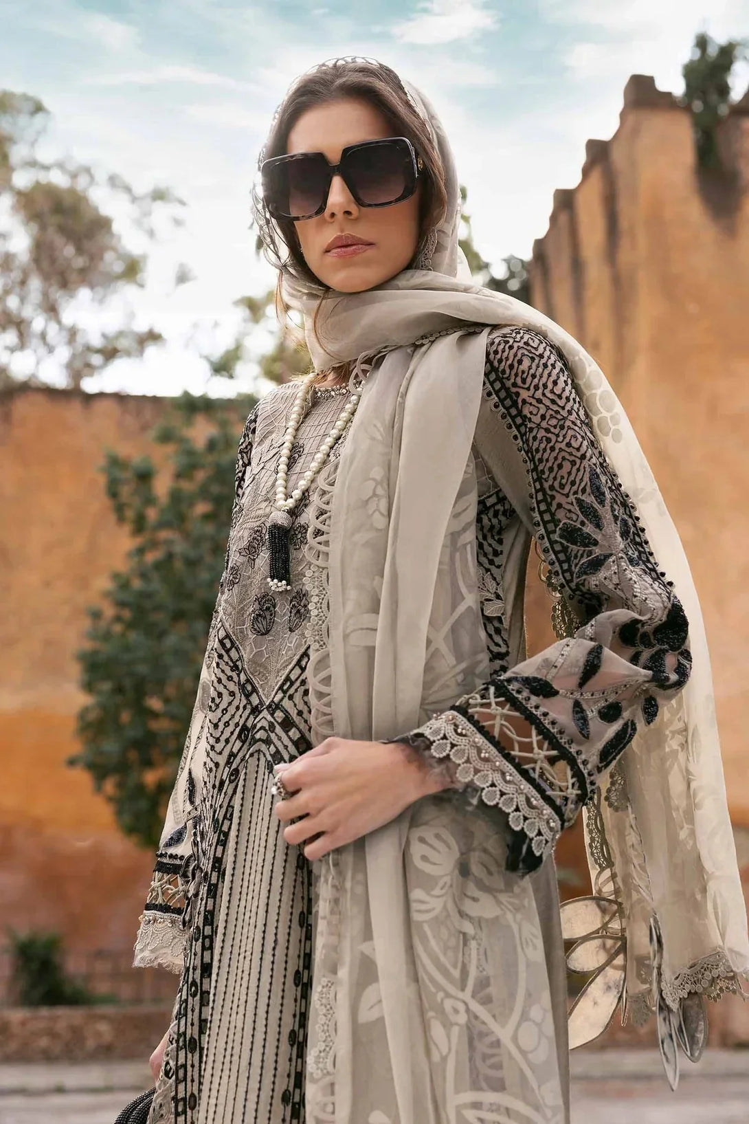 3 Piece stitched Embroidered Paper Cotton Suit | D - 2510 - B - NEW NAMAL PRET