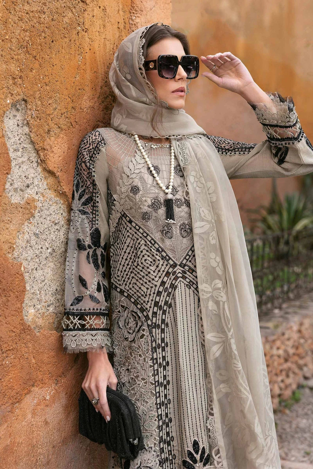 3 Piece stitched Embroidered Paper Cotton Suit | D - 2510 - B - NEW NAMAL PRET