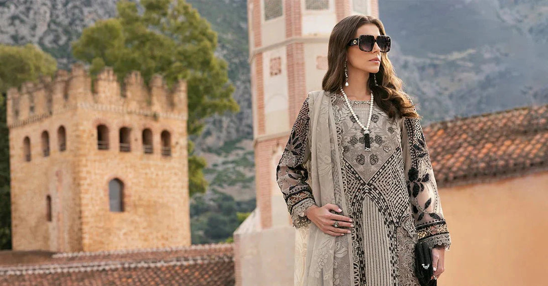 3 Piece stitched Embroidered Paper Cotton Suit | D - 2510 - B - NEW NAMAL PRET