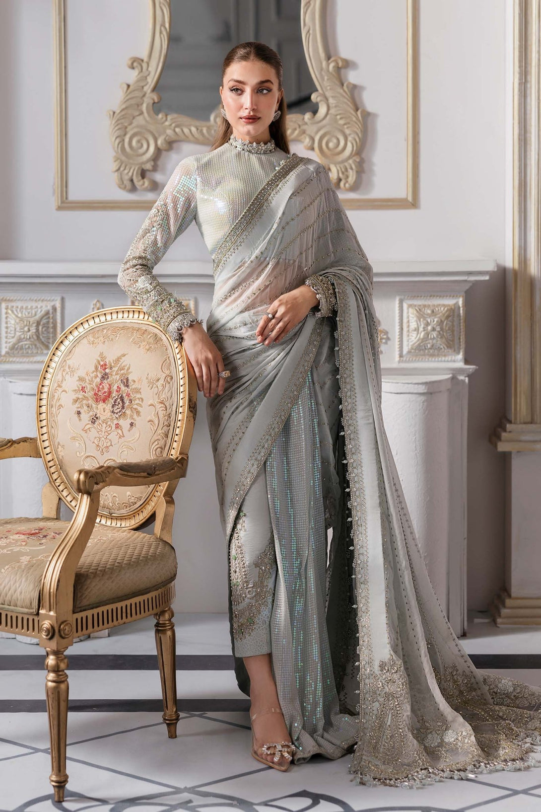 3 Piece Unstitched Embroidered Chiffon Suit | BD - 3005 - NEW NAMAL PRET
