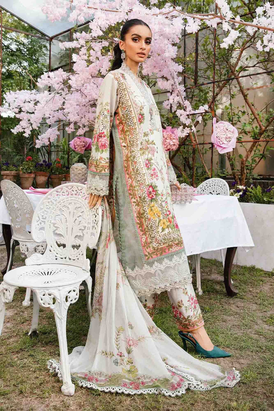3 Piece Unstitched Embroidered Lawn Suit | MPT - 2605 - B - NEW NAMAL PRET