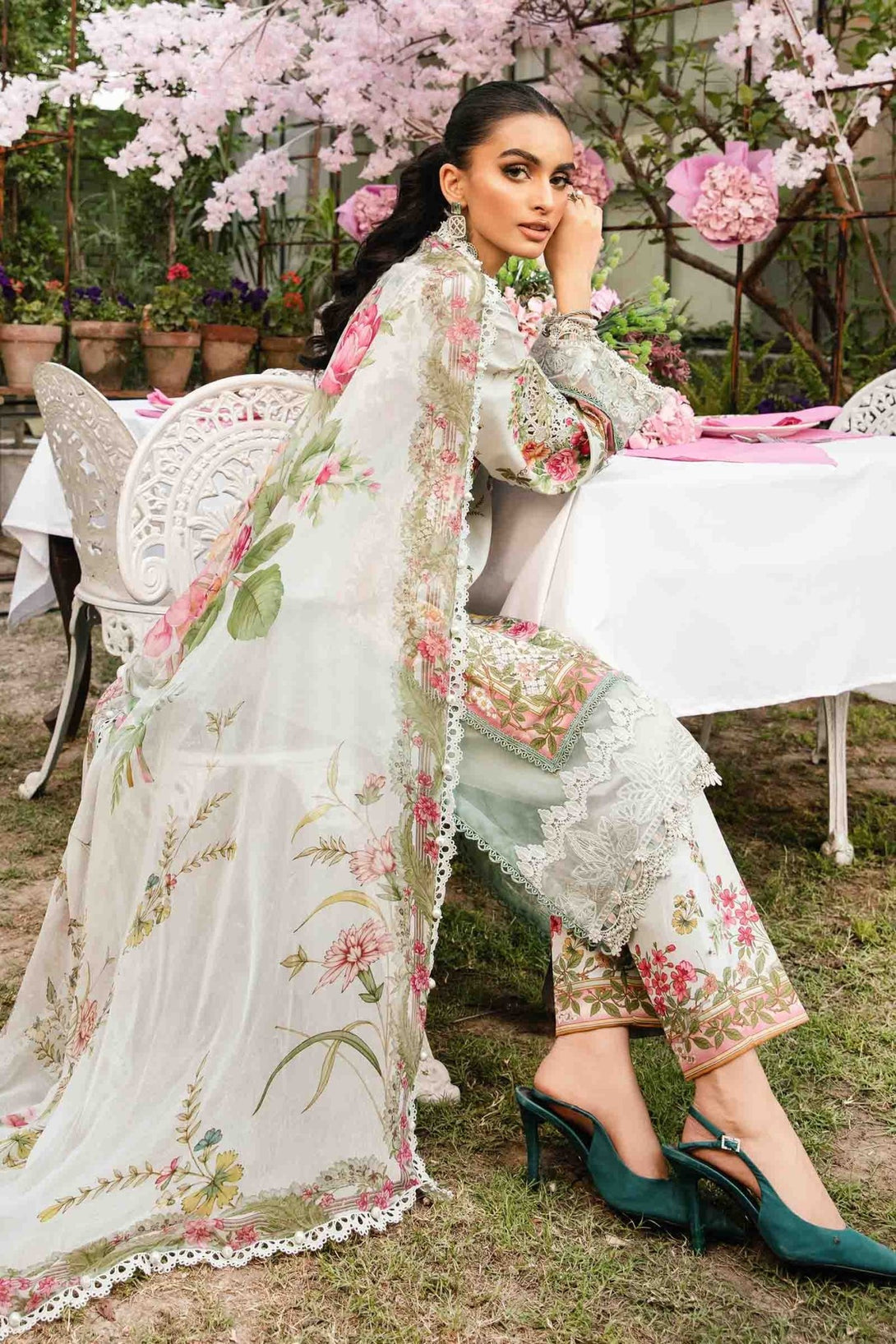 3 Piece Unstitched Embroidered Lawn Suit | MPT - 2605 - B - NEW NAMAL PRET
