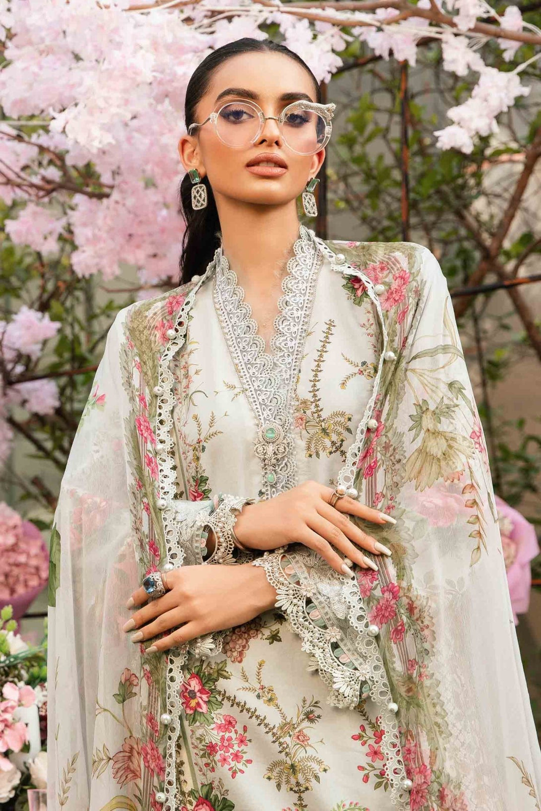 3 Piece Unstitched Embroidered Lawn Suit | MPT - 2605 - B - NEW NAMAL PRET