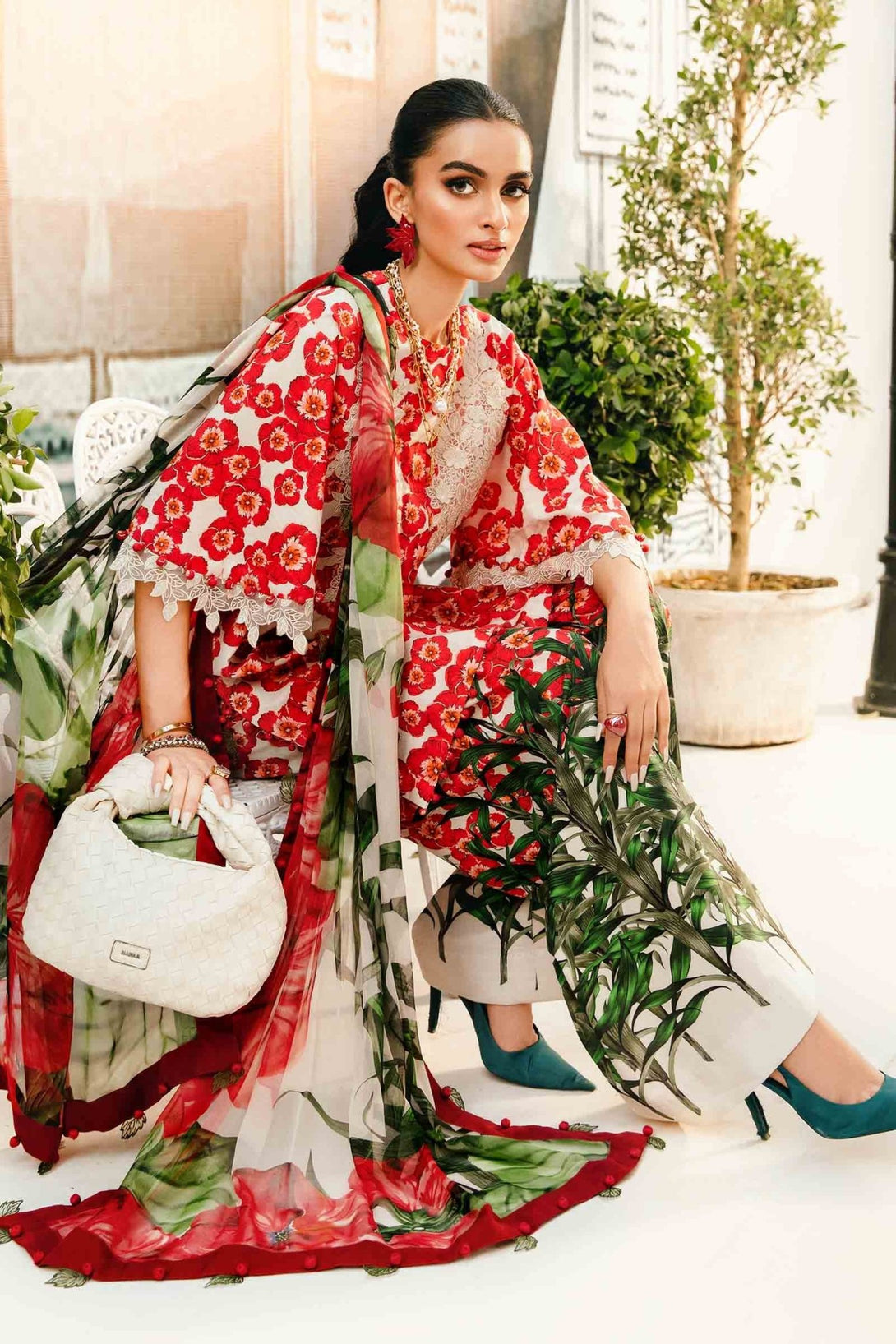 3 Piece Unstitched Embroidered Lawn Suit | MPT - 2606 - B - NEW NAMAL PRET