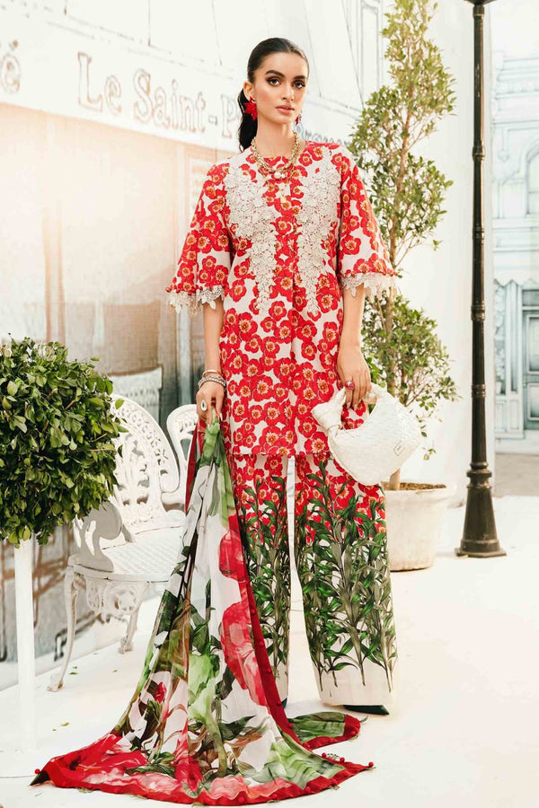 3 Piece Unstitched Embroidered Lawn Suit | MPT - 2606 - B - NEW NAMAL PRET