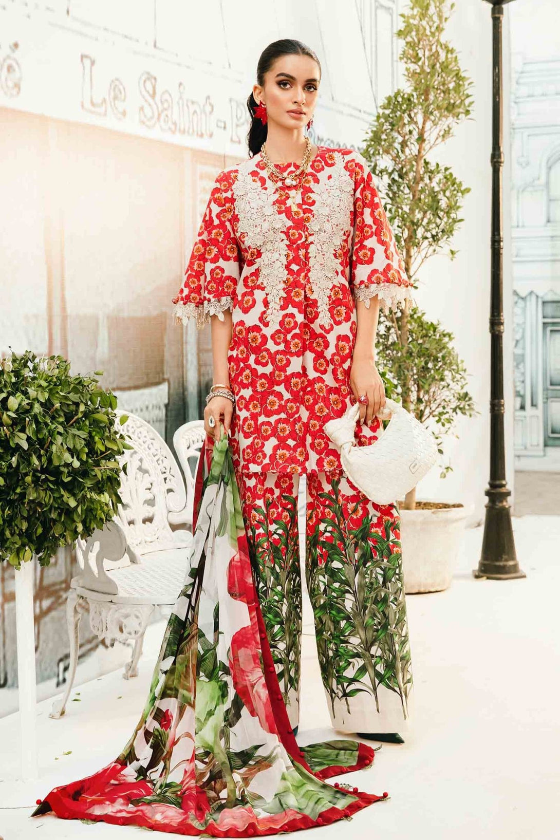 3 Piece Unstitched Embroidered Lawn Suit | MPT - 2606 - B - NEW NAMAL PRET