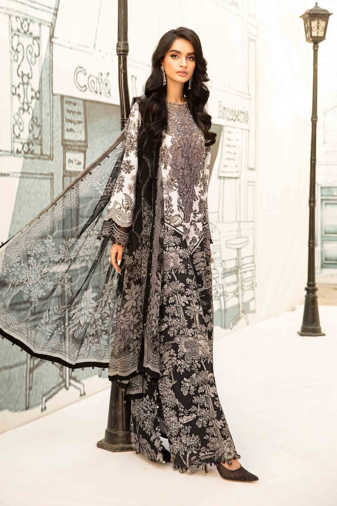3 Piece Unstitched Embroidered Lawn Suit | MPT - 2608 - B - NEW NAMAL PRET