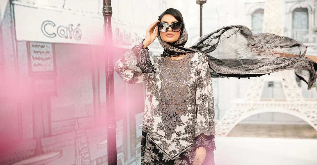 3 Piece Unstitched Embroidered Lawn Suit | MPT - 2608 - B - NEW NAMAL PRET