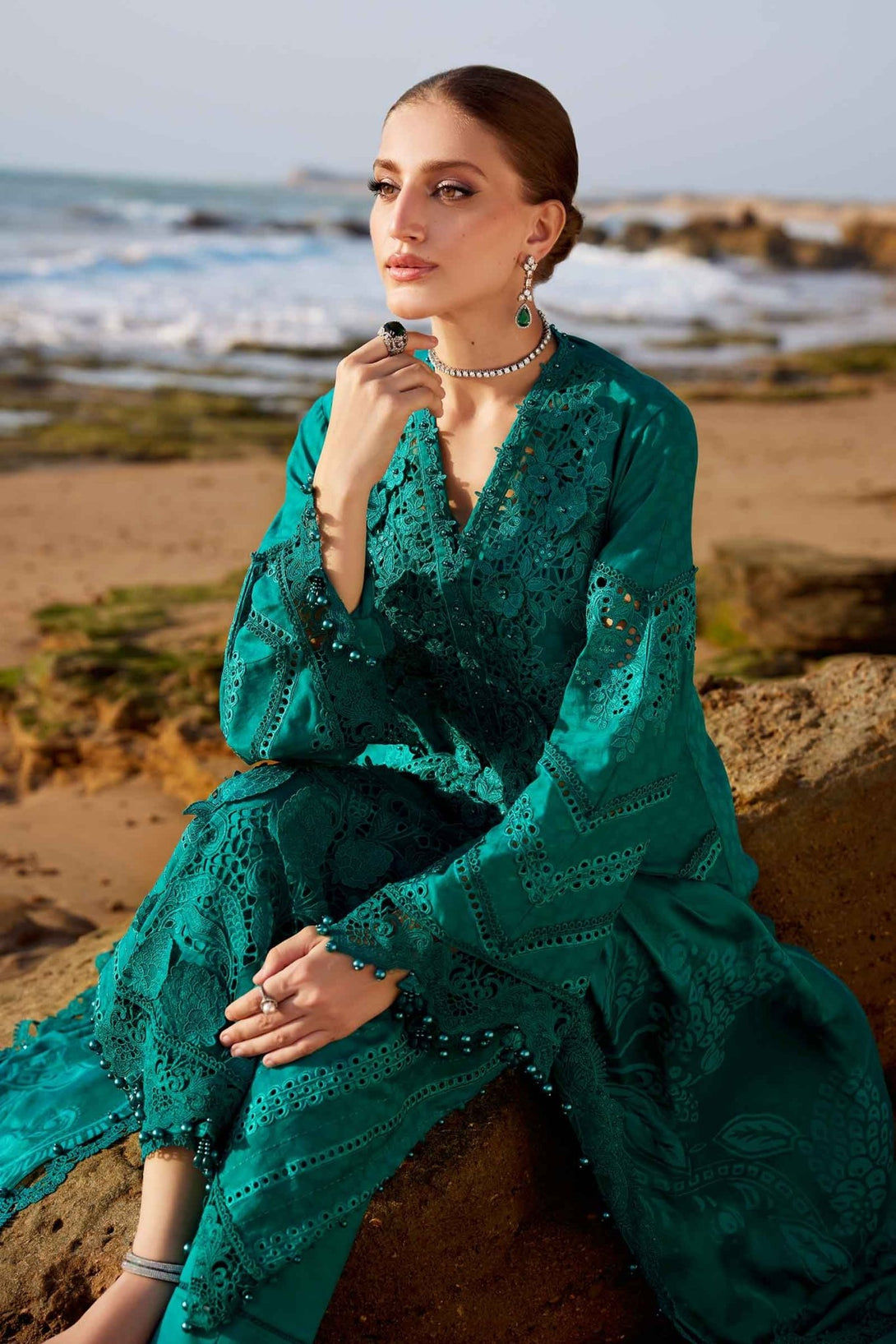 3 Piece Unstitched Embroidered Organza Lawn Suit | EID LAWN - 25 - 05 - NEW NAMAL PRET