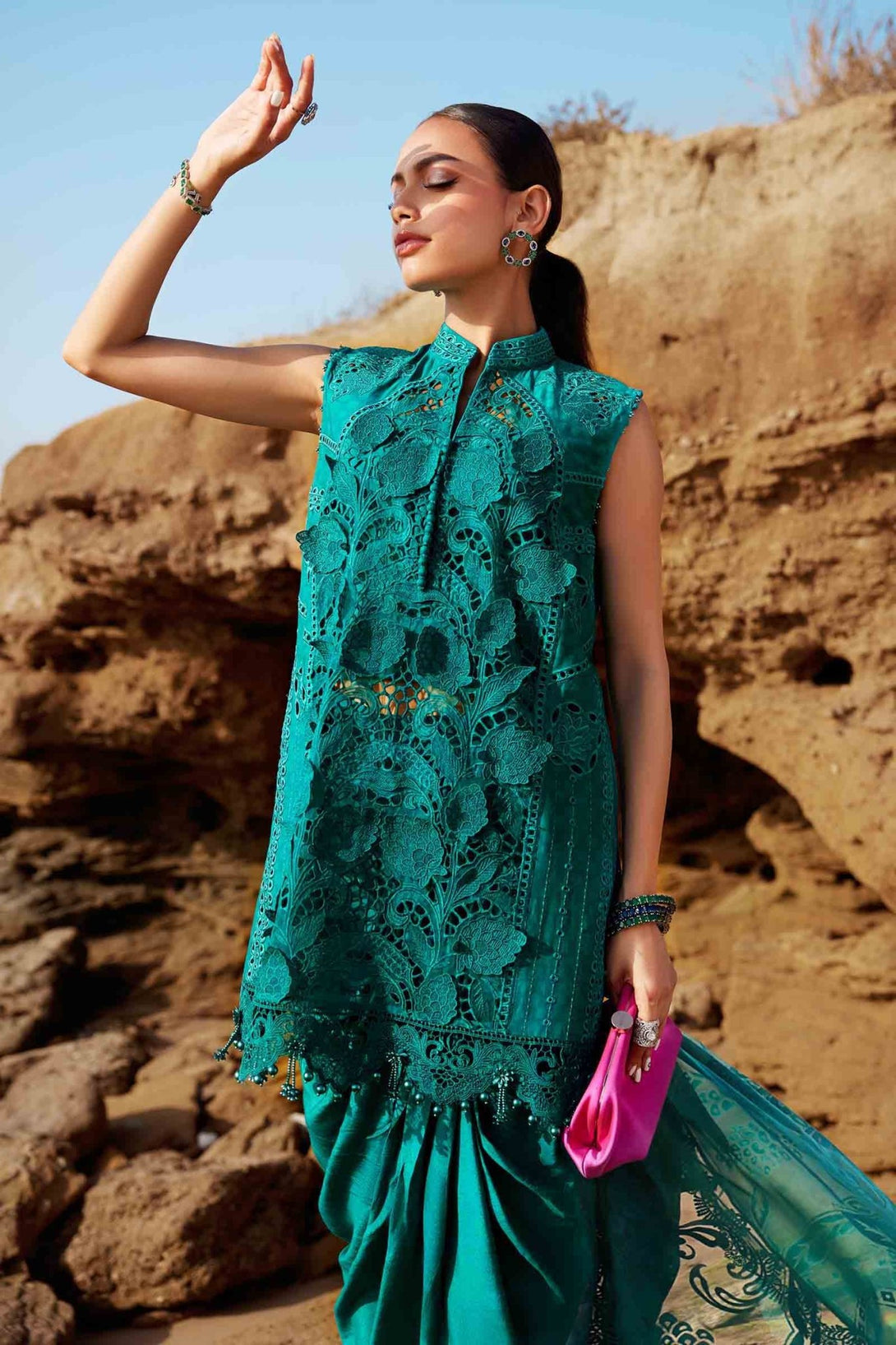 3 Piece Unstitched Embroidered Organza Lawn Suit | EID LAWN - 25 - 05 - NEW NAMAL PRET