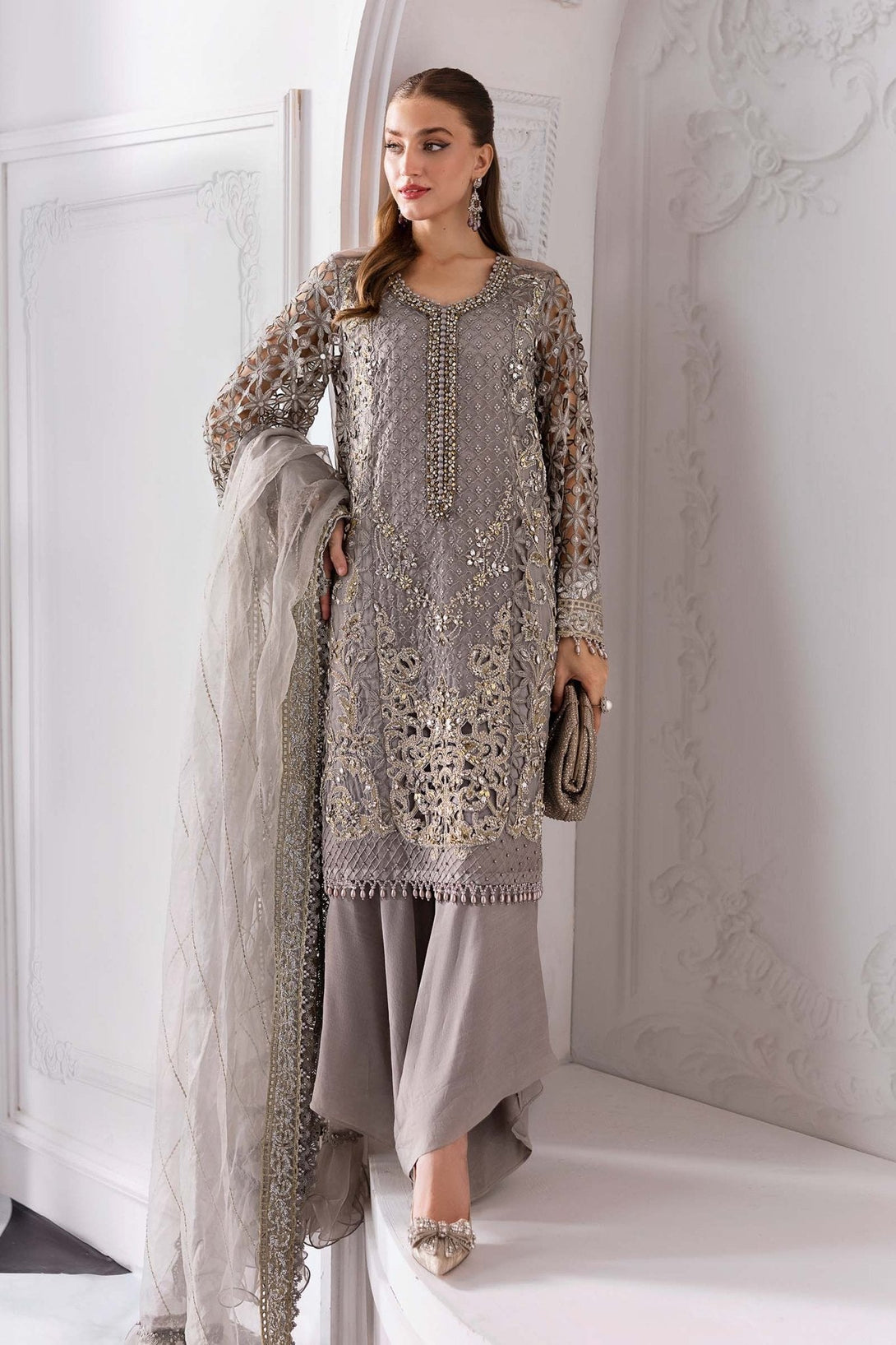 3 Piece Unstitched Embroidered Organza Suit | BD - 3006 - NEW NAMAL PRET
