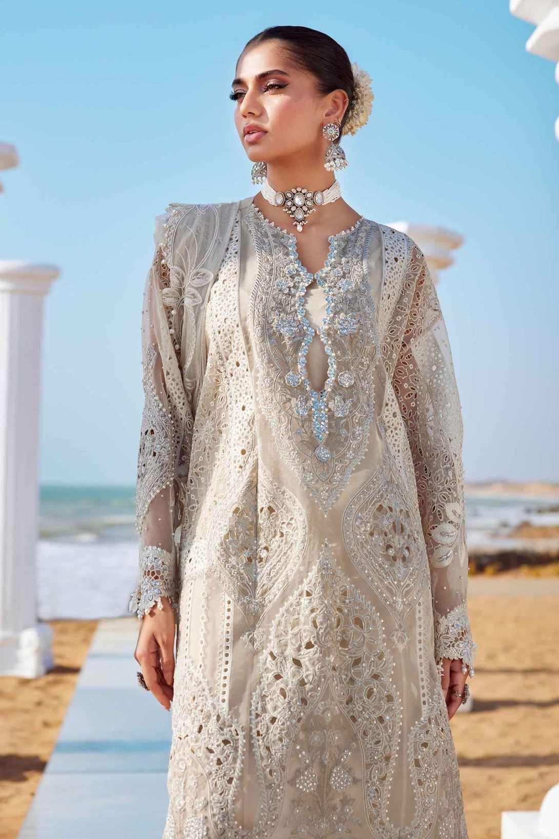 3 Piece Unstitched Embroidered Organza Suit | EID LAWN - 25 - 09 - NEW NAMAL PRET