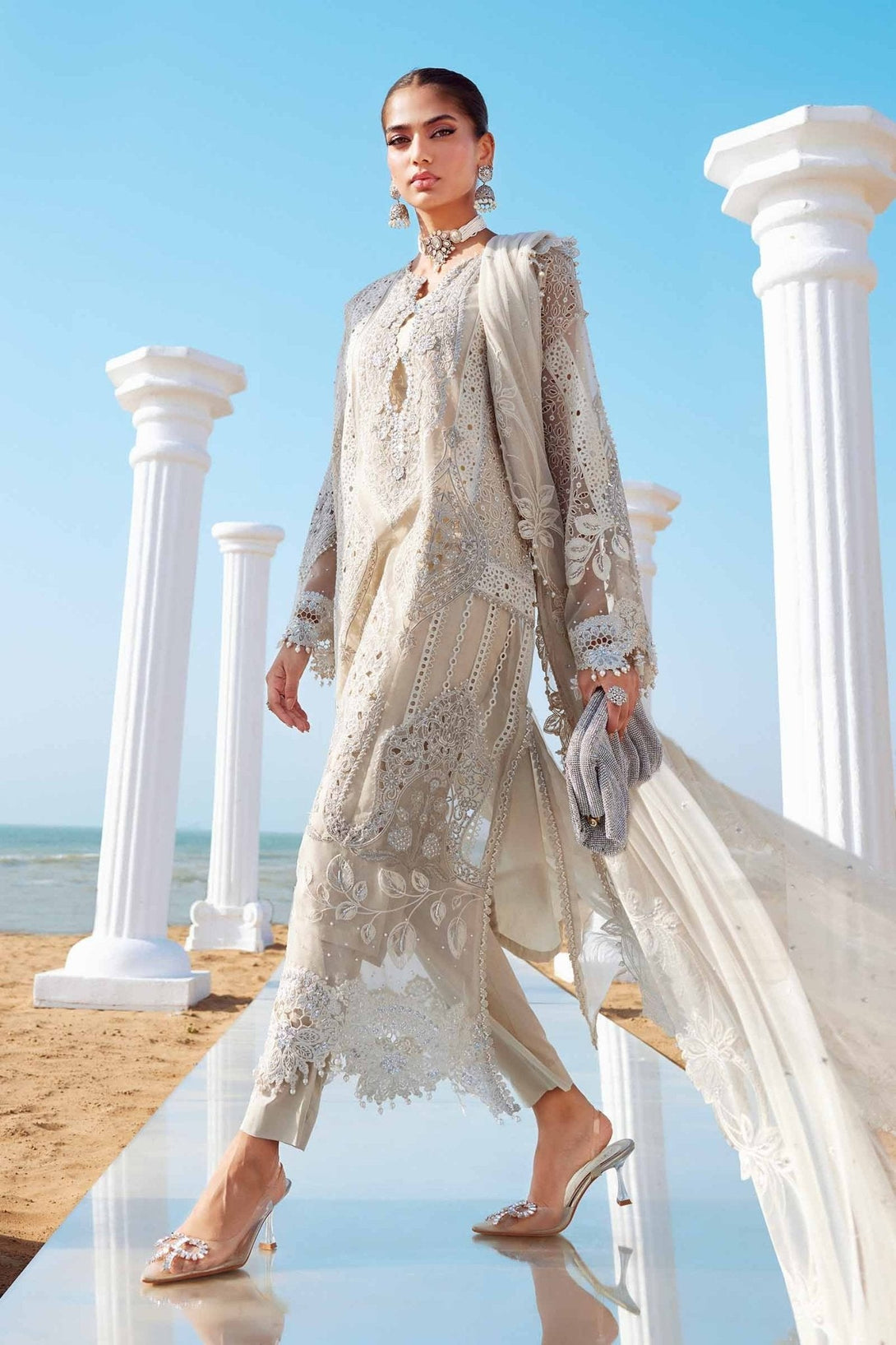 3 Piece Unstitched Embroidered Organza Suit | EID LAWN - 25 - 09 - NEW NAMAL PRET