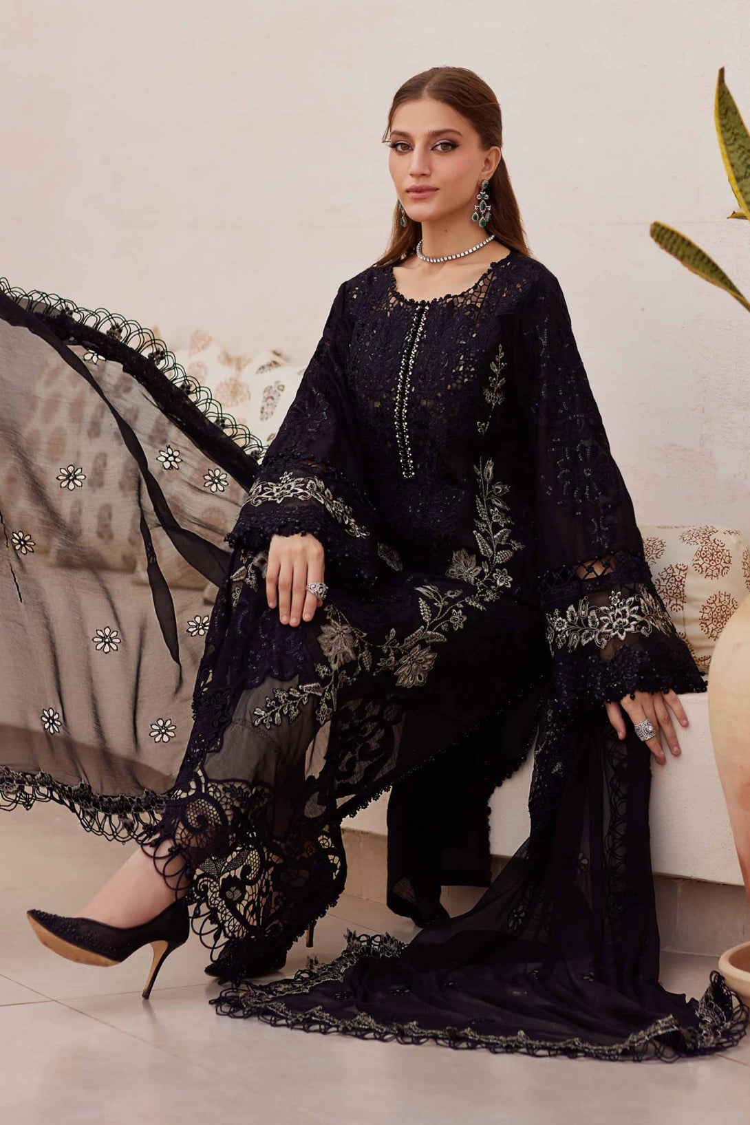 3 Piece Unstitched Embroidered Paper Cotton Suit | EID LAWN - 25 - 03 - NEW NAMAL PRET