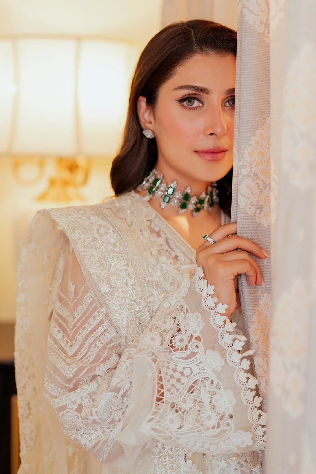 Embroidered Chiffon CH13-02 - White chiffon dress with hand embroidery, beaded neckline, embroidered silk borders, and a net dupatta.