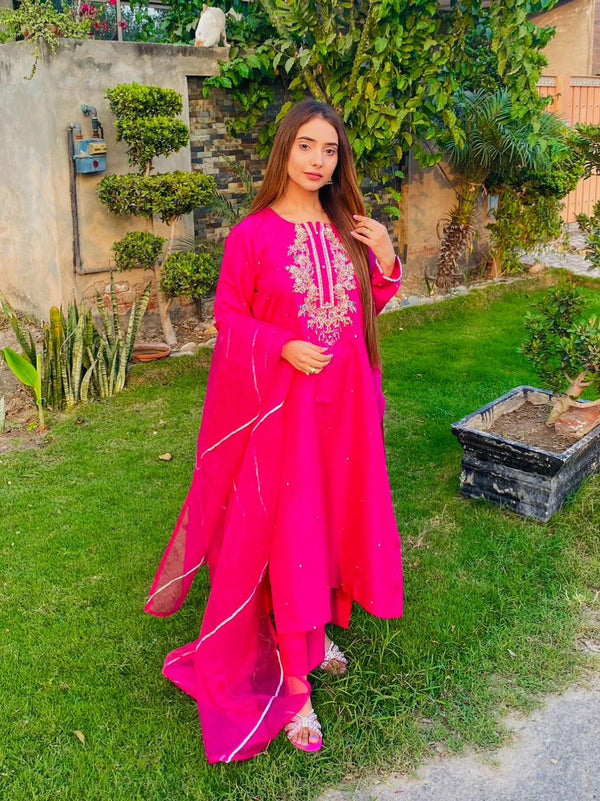 PINE EMBORIDERY SUIT WITH ORGANZA DUPPTA&TROUSER