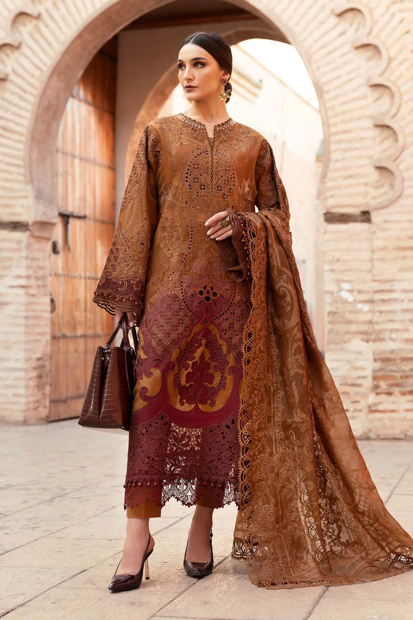 3 Piece stitched Embroidered Paper Cotton Suit | D-2501-B