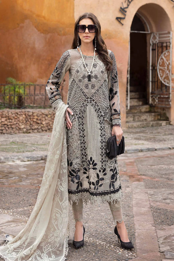 3 Piece stitched Embroidered Paper Cotton Suit | D-2510-B